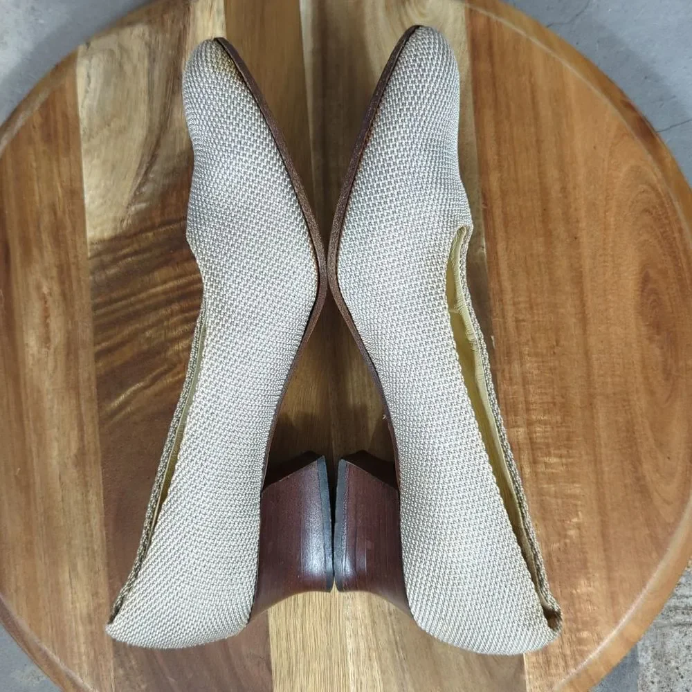 VTG‎ Via Spiga Womens 6B Beige Woven Fabric Block Heel Pumps Made in Italy 52